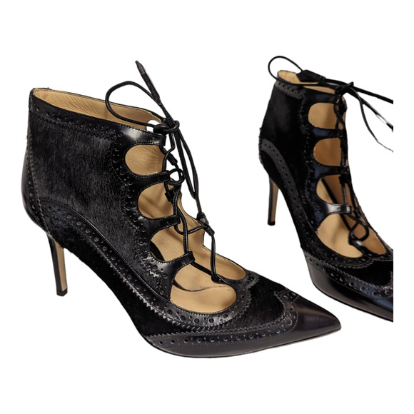 Marion Parke Miki Black Ankle Boot Stiletto Lace Suede Calf Hair Oxford 38.5 - Picture 8 of 13